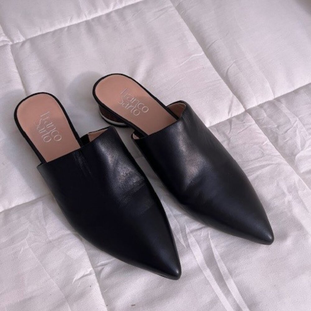 Franco Sarto Black Leather Slip-on Mules